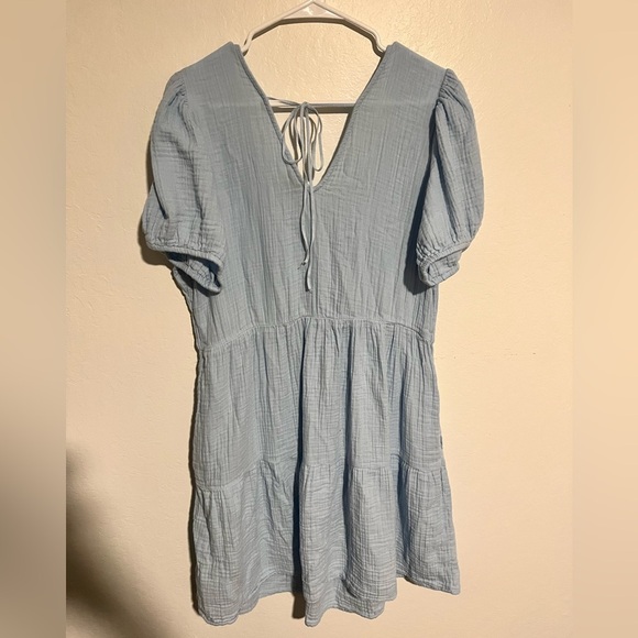 Gap Crinkle Gauze Puff Sleeve Tiered Mini Dress Size L - Picture 2 of 4